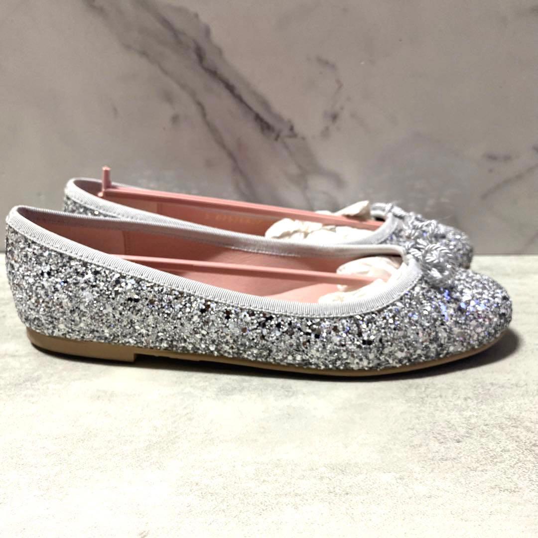 Pretty Ballerinas シルバー グリッター リボン　バレエシューズ