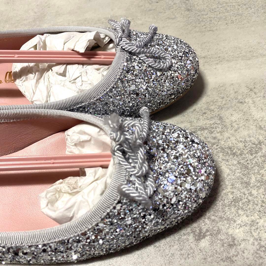 Pretty Ballerinas シルバー グリッター リボン　バレエシューズ
