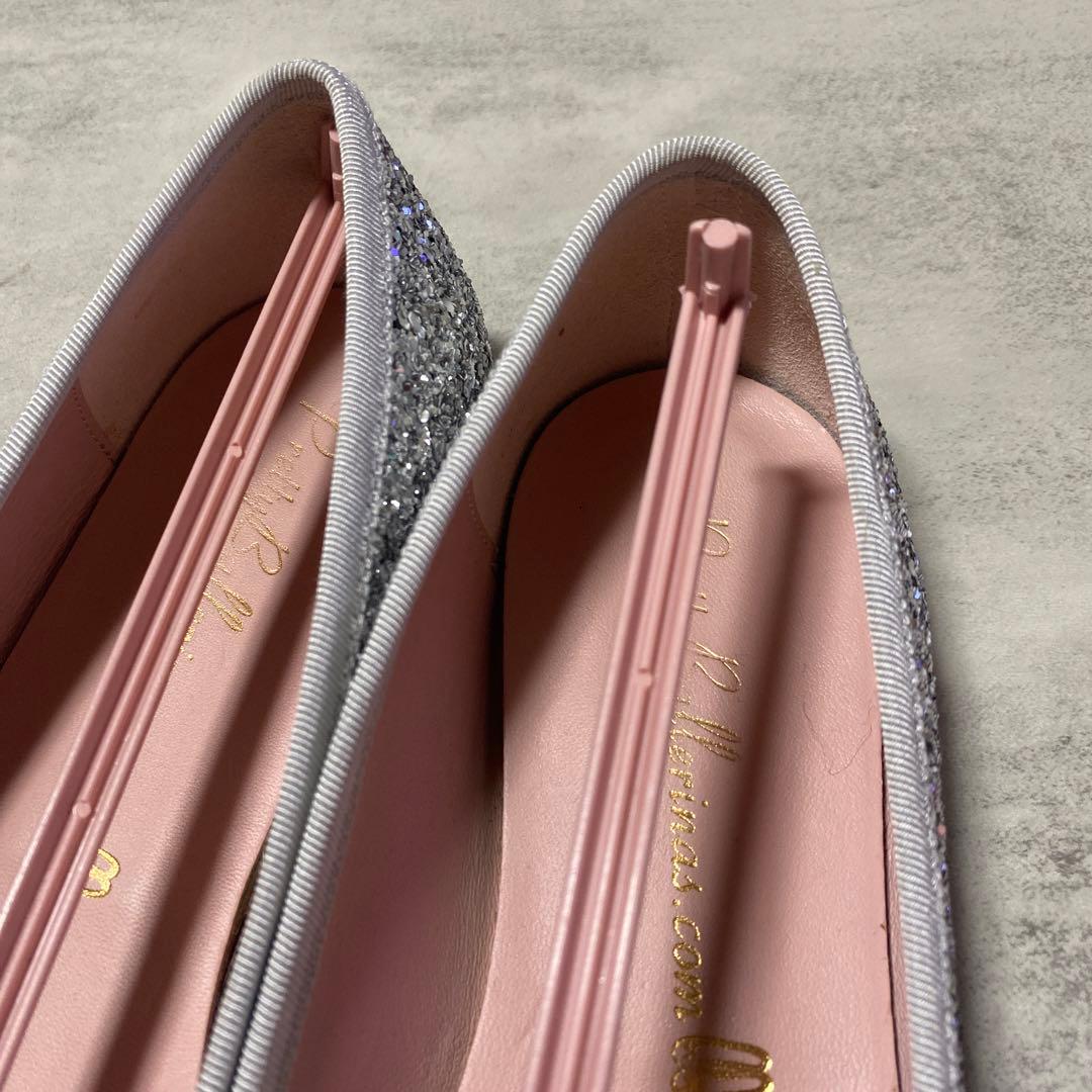 Pretty Ballerinas シルバー グリッター リボン　バレエシューズ