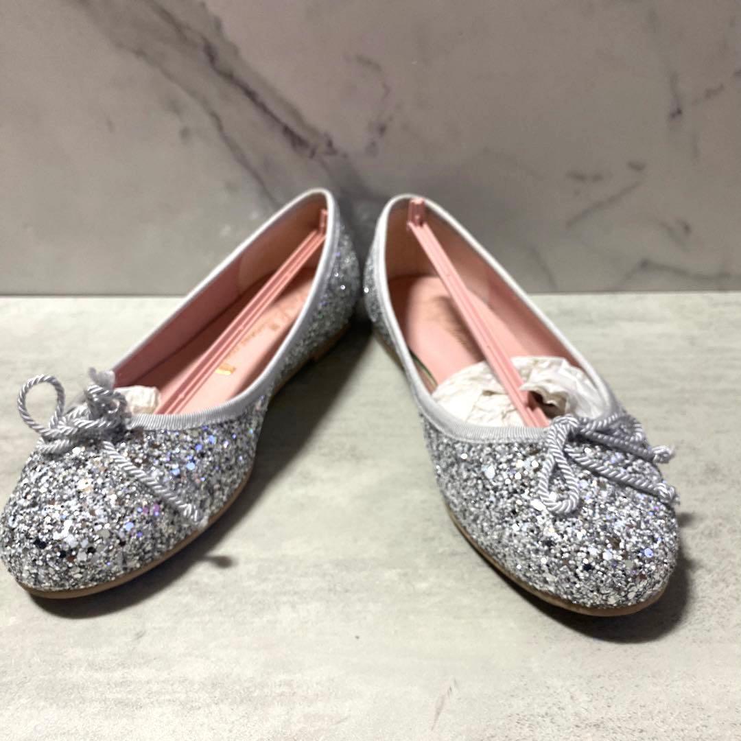 Pretty Ballerinas シルバー グリッター リボン　バレエシューズ