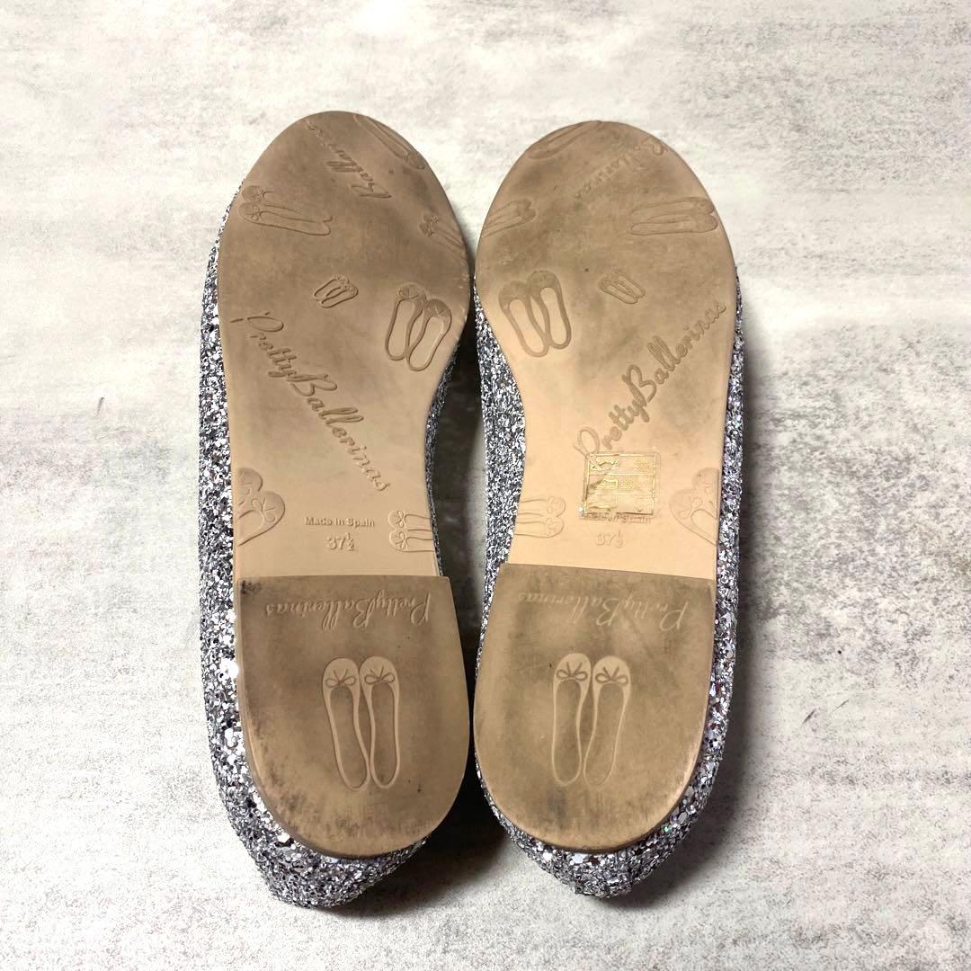 Pretty Ballerinas シルバー グリッター リボン　バレエシューズ