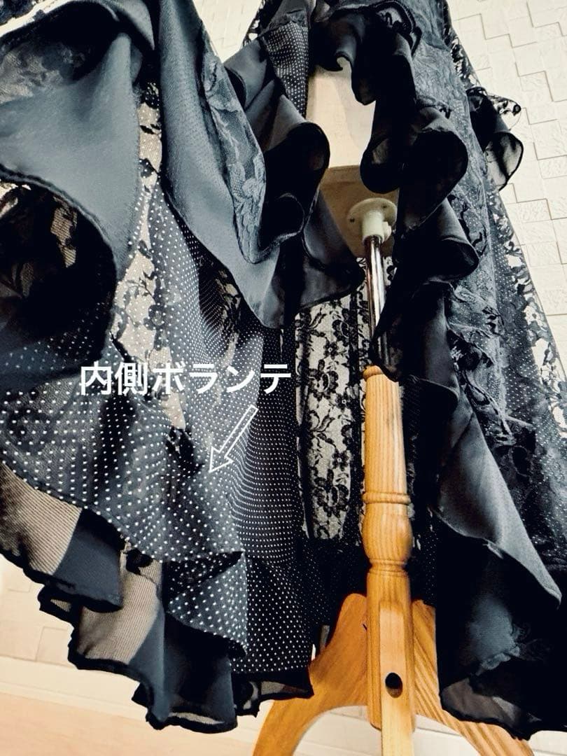 【新作ハンドメイド】フラメンコ衣装 ガウンワンピース 黒レース 【超軽量】