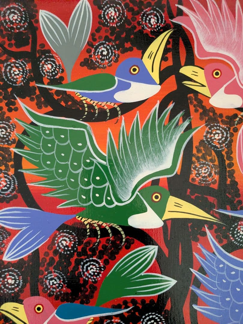 ●アフリカの絵画、ティンガティンガ、鳥、Maulana、30×40cm