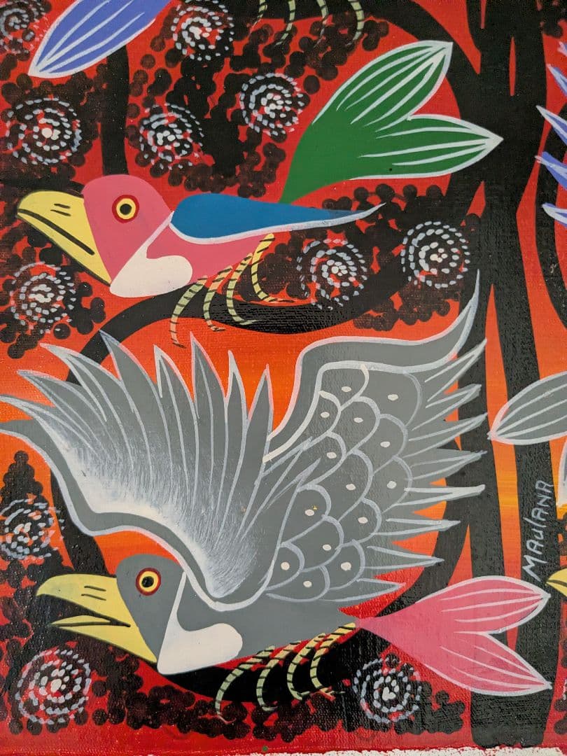 ●アフリカの絵画、ティンガティンガ、鳥、Maulana、30×40cm