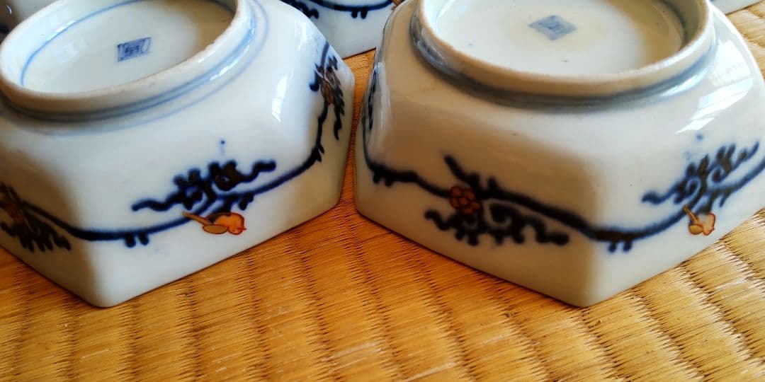 江戸幕末　古伊万里　錦絵　六角向付5個　骨董　アンティーク②