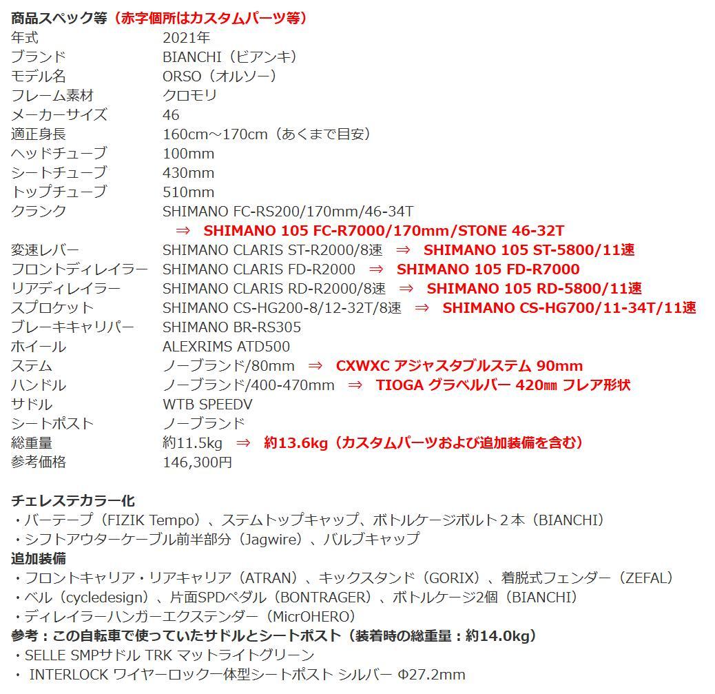 引取り限定 ビアンキ ORSO 2021年 クロモリグラベルロード カスタム多数