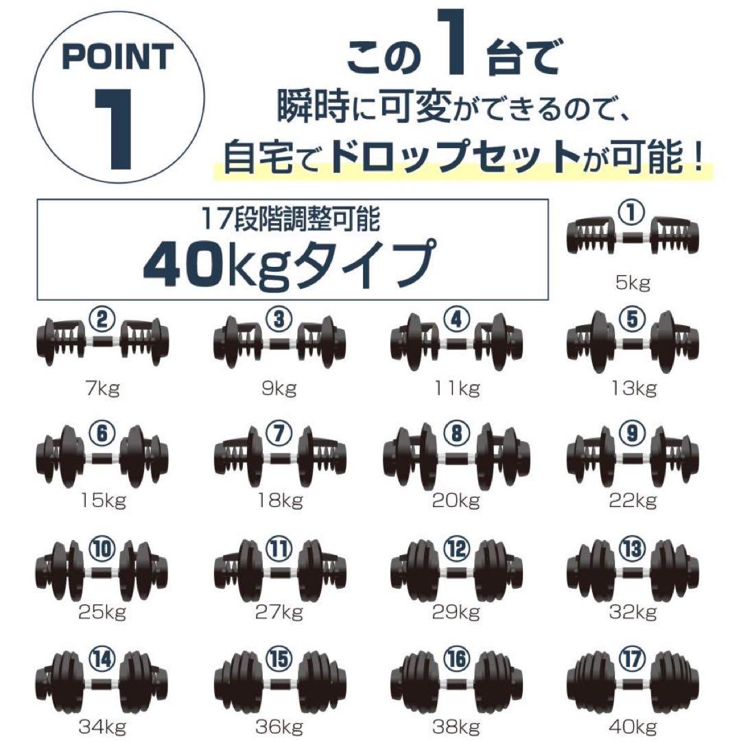 新品 可変式ダンベル 40kg 2個セット 鉄アレイ アジャスタブルダンベル