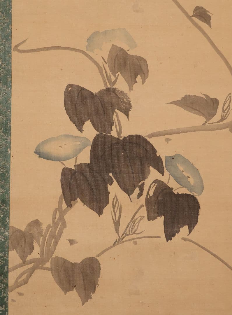 【模写】日本画 松村景文 長員 朝顔 画賛 絹本 掛軸 四条派 江戸 MB322