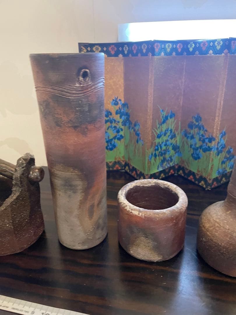 美品　作家物　備前焼　花瓶　一輪挿し　陶器製 手作り陶器　花器5点セット