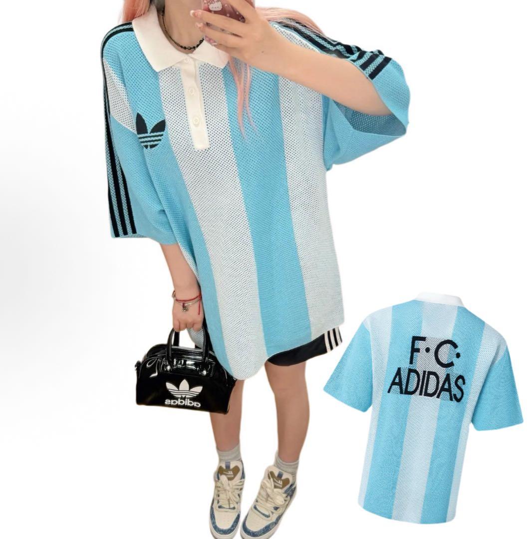 希少4XL Adidas ショートスリーブ ポロシャツJL5976 スカイブルー
