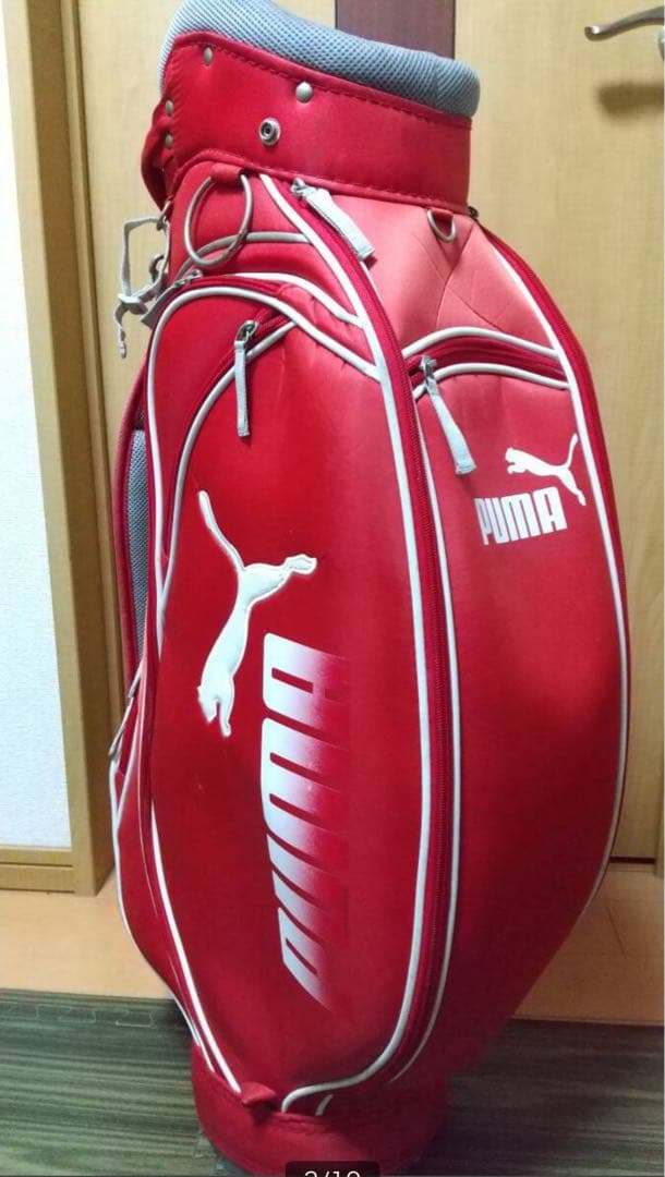 PUMA レッド キャディバッグ ヘッドカバー付き