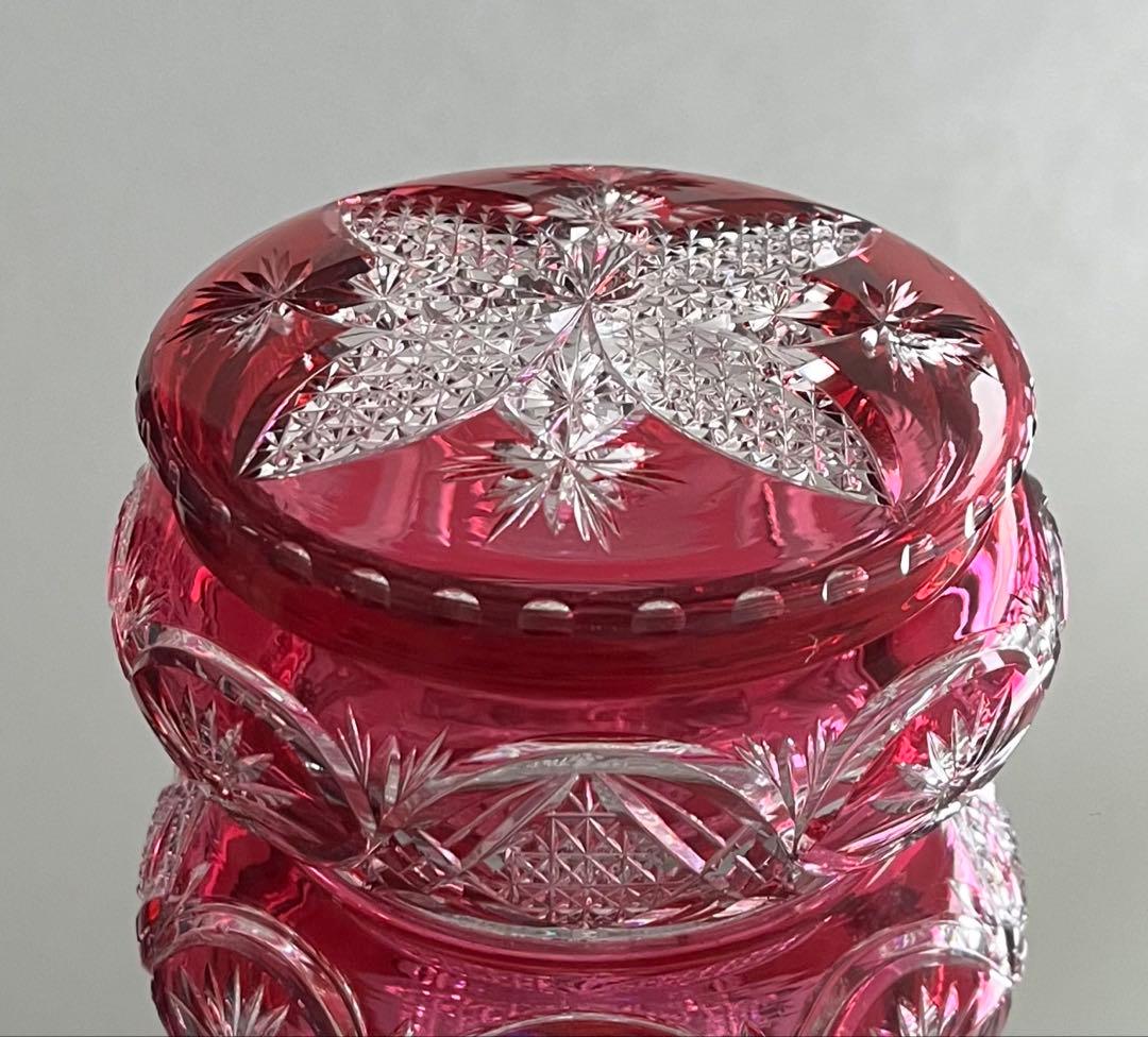 Baccarat バカラ/※刻印有 紅色被せ装飾　蓋物 大型　極稀少