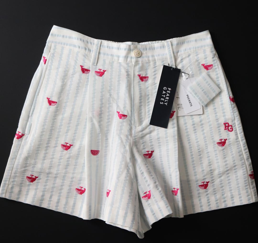 新品【パーリーゲイツ】ストレッチ クジラ刺繍キュロットパンツ 1(w72-82)