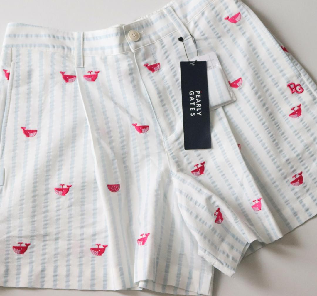 新品【パーリーゲイツ】ストレッチ クジラ刺繍キュロットパンツ 1(w72-82)