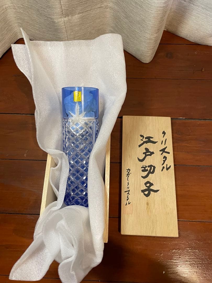 江戸切子 青色クリスタルガラス花瓶