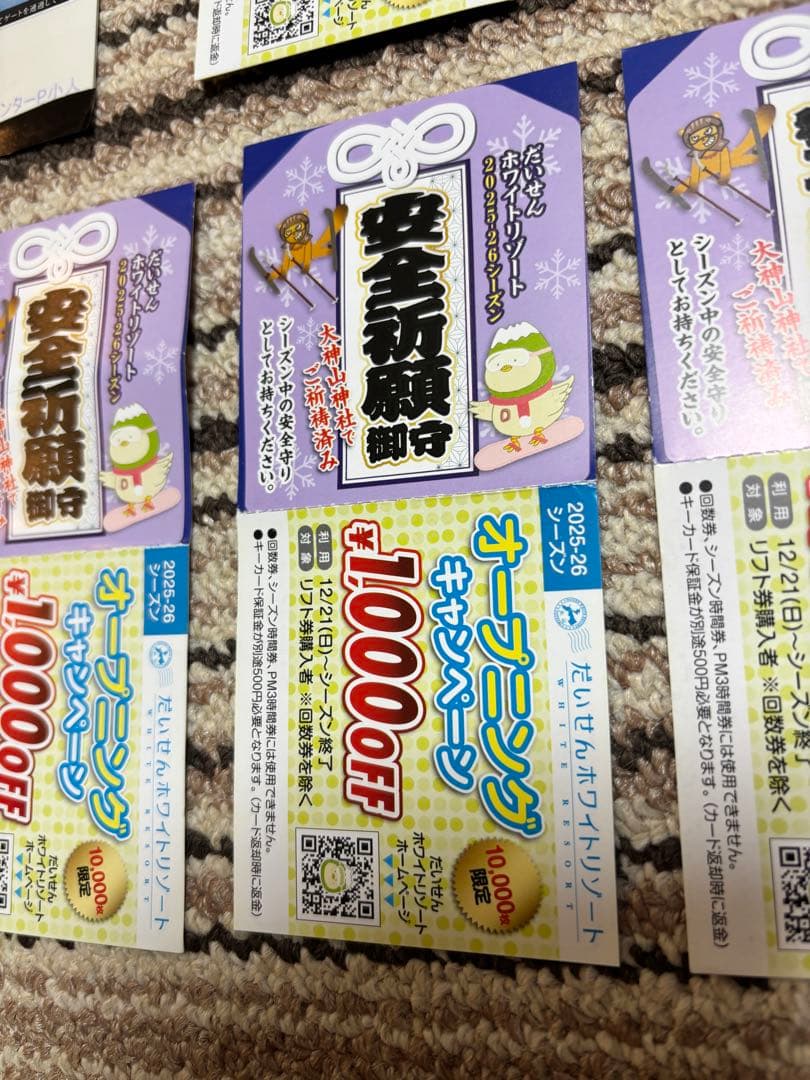 大山　だいせん　小人スキーリフト券2枚セット　1000円クーポン6枚付　割引券