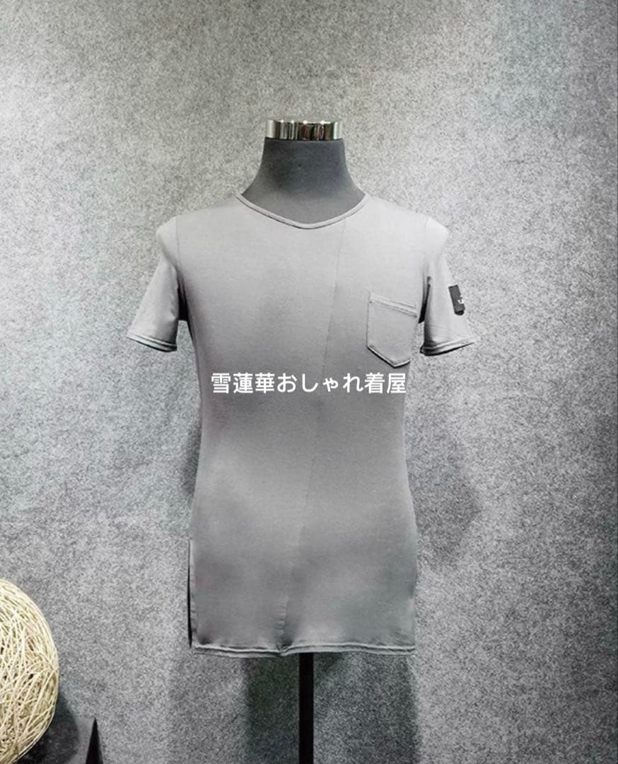 メンズ用ダンス服　ラテンダンストップス　メンズTシャツ　両脇スリット　ポケット