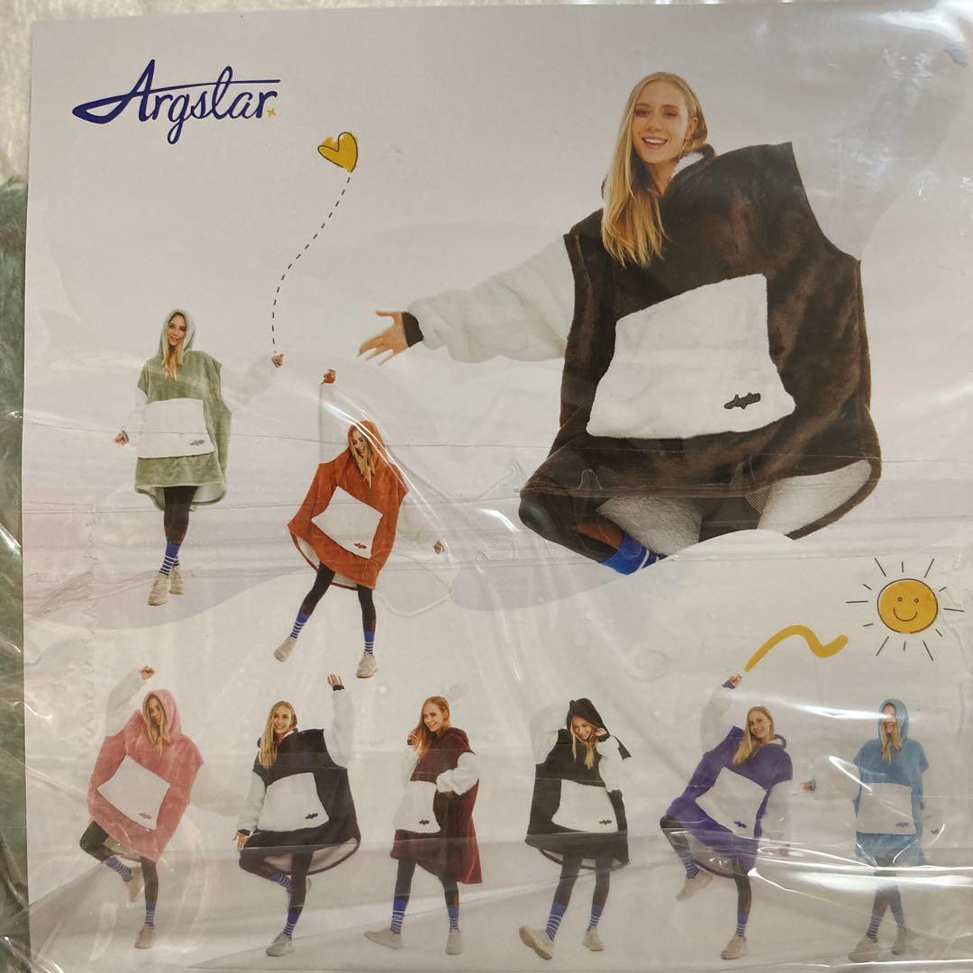 Argstar 着る毛布 着るブランケ ポケット付き フード　グリーン