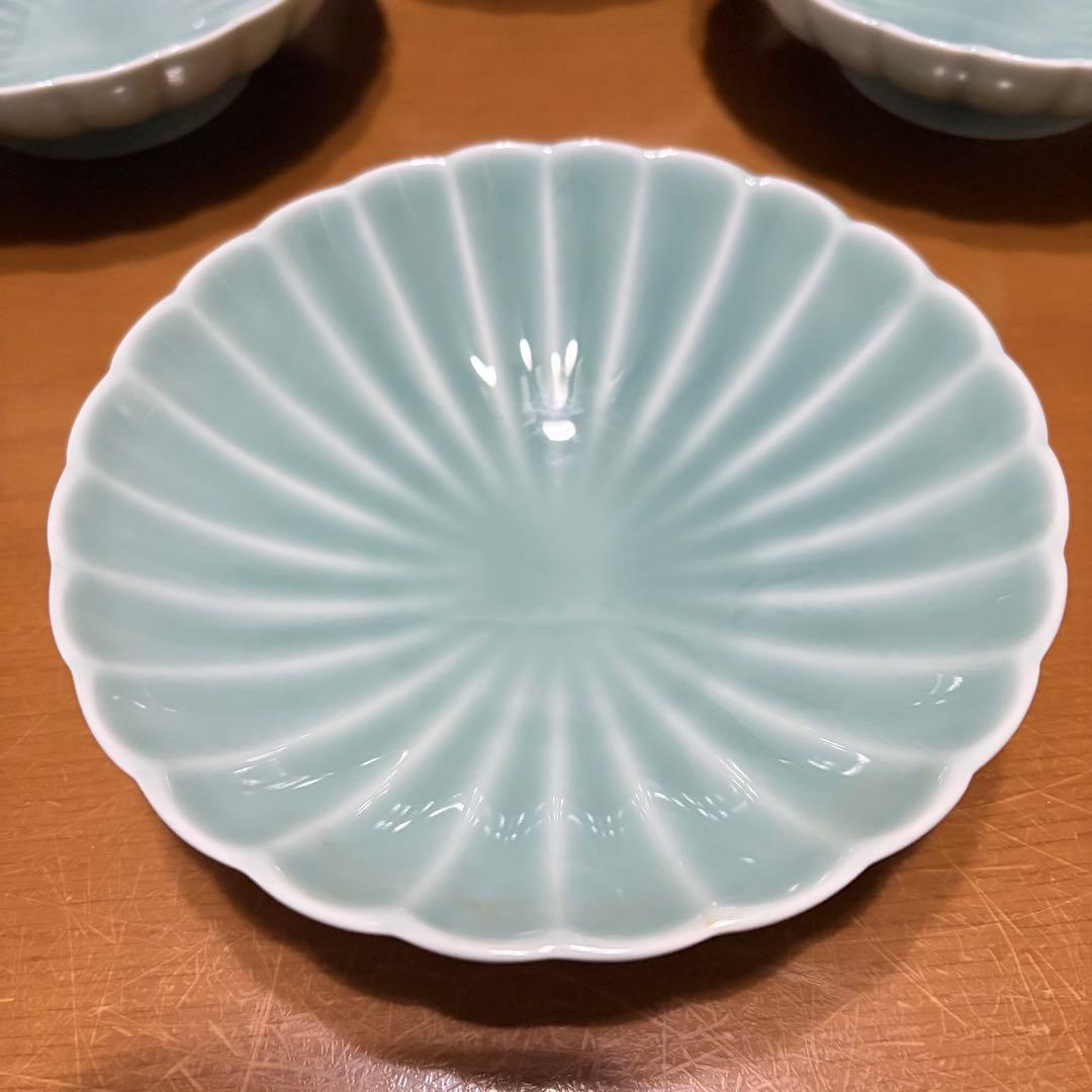 【 美品 】深川製磁 青磁 菊割 小付揃 和皿揃 5客 宮内庁御用達