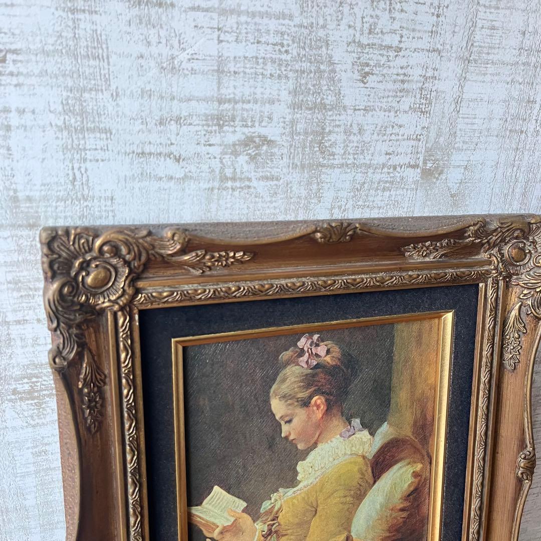 【アンティーク】額装 額縁 絵画 ジャン・オノレ・フラゴナール 「読書する少女」
