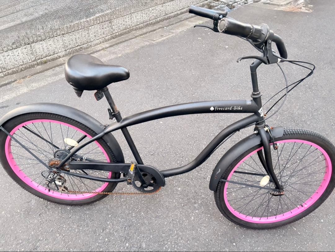 ビーチクルーザー 自転車 ブラック/ピンク 26インチ