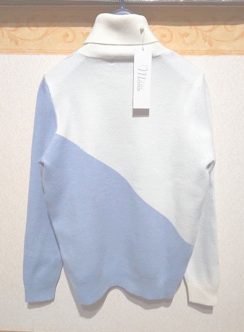 【新品タグ付】Mona Delsol ♡ ロゴバイカラータートルニット S