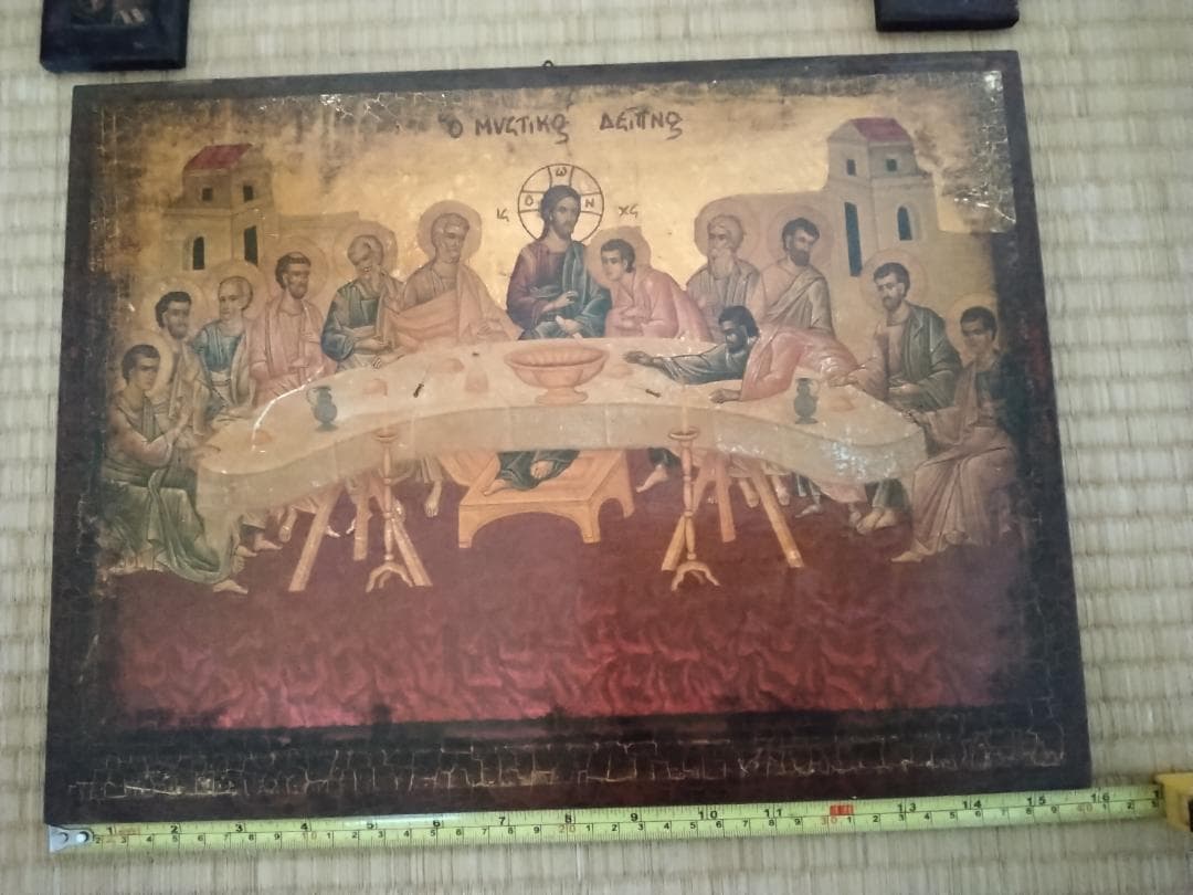 イコン　宗教画　正教会　ギリシャ　最後の晩餐　木製