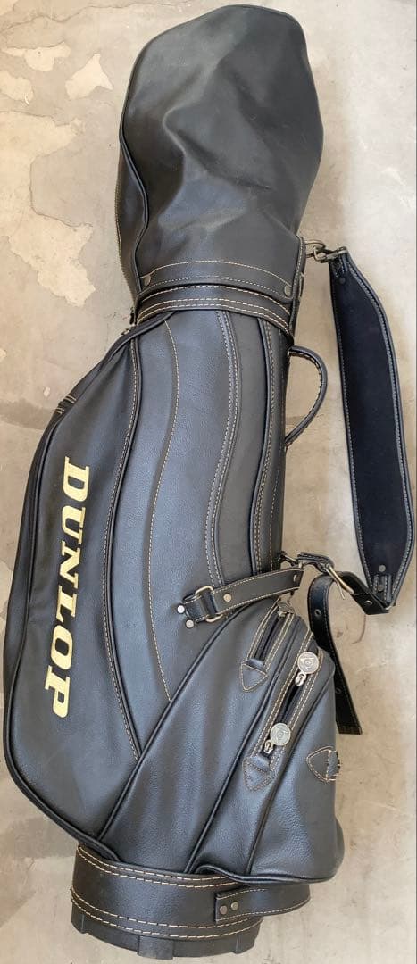 ダンロップ 合革 DUNLOP キャディバッグ ゴルフ ゴールド ブラック