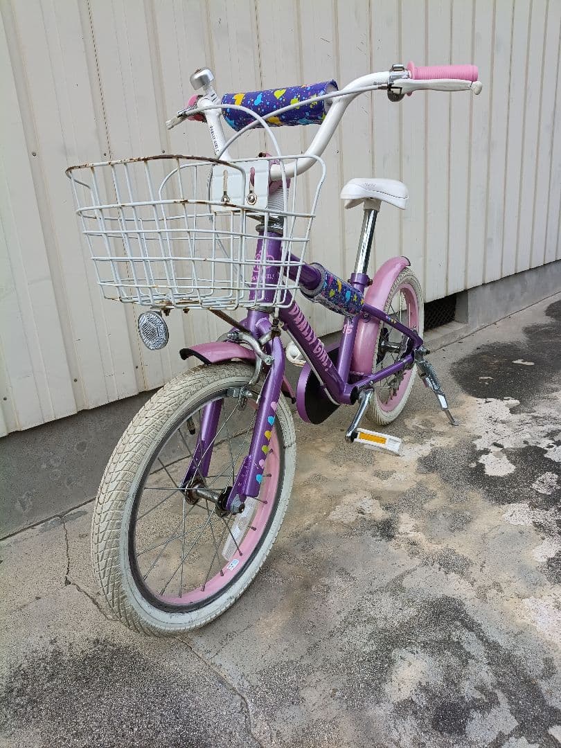 【引き取り限定】16インチ幼児用自転車 紫 花柄 バスケット付き