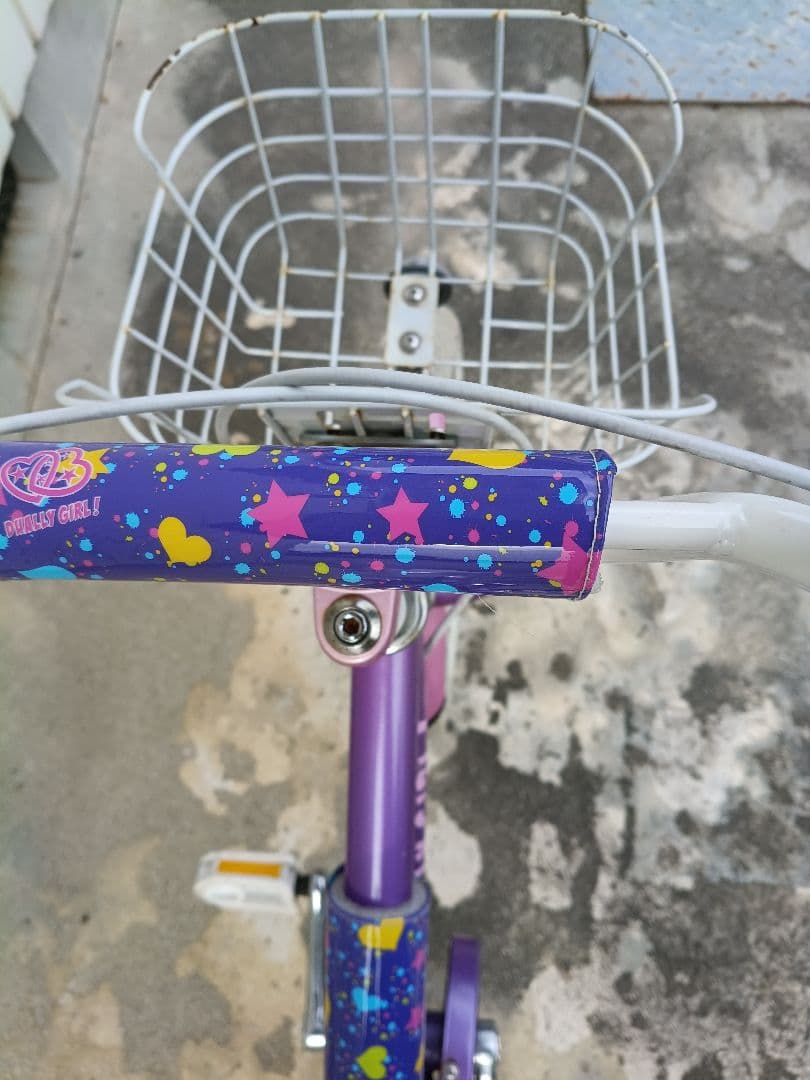 【引き取り限定】16インチ幼児用自転車 紫 花柄 バスケット付き