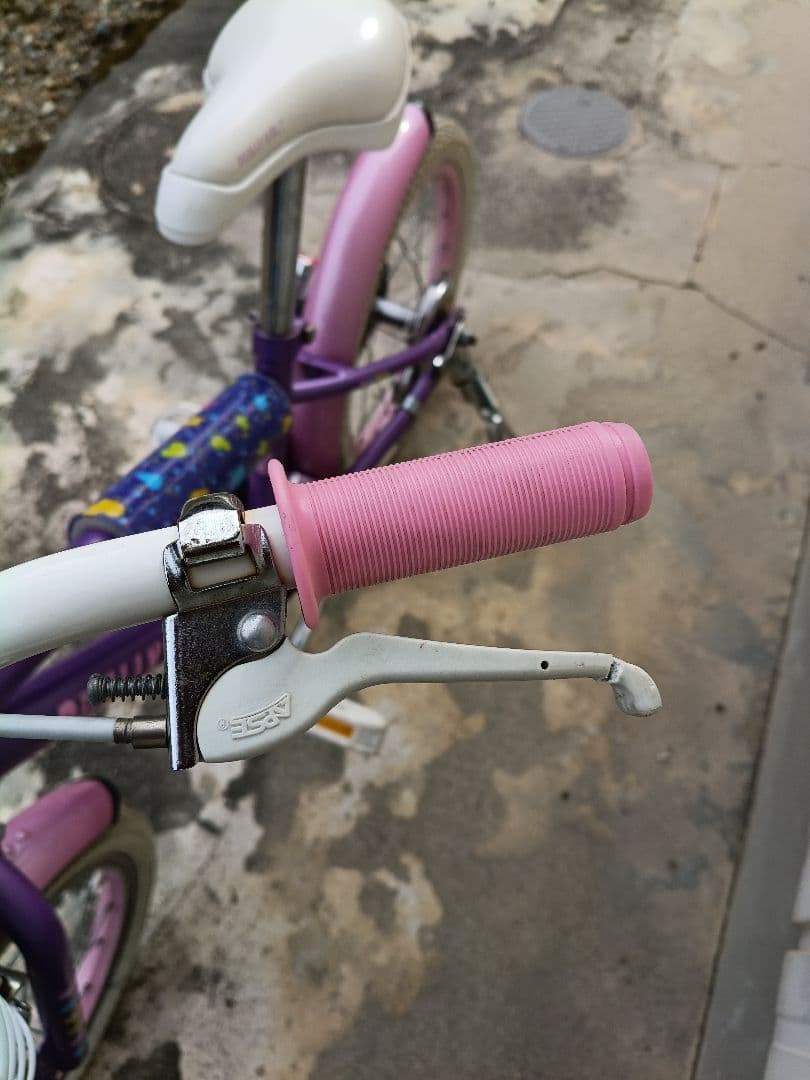 【引き取り限定】16インチ幼児用自転車 紫 花柄 バスケット付き
