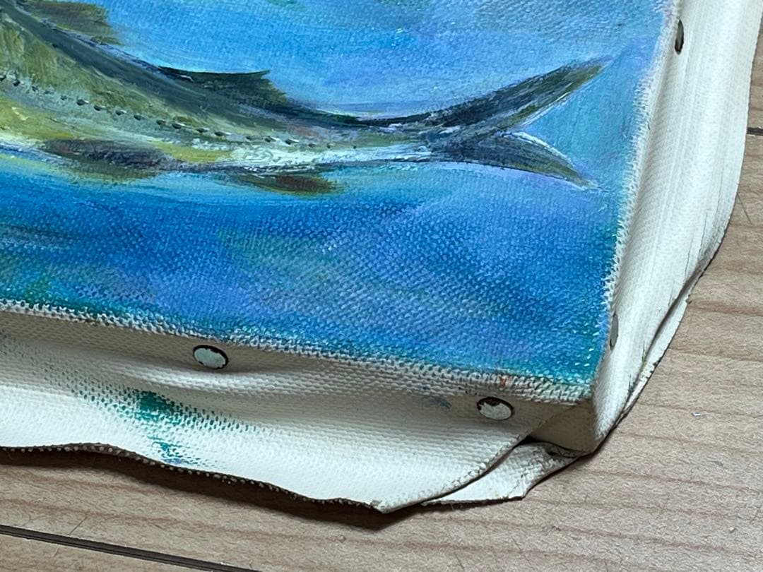 鮎 淡水魚 川魚 油絵 油彩 肉筆 「Masako」サイン有り