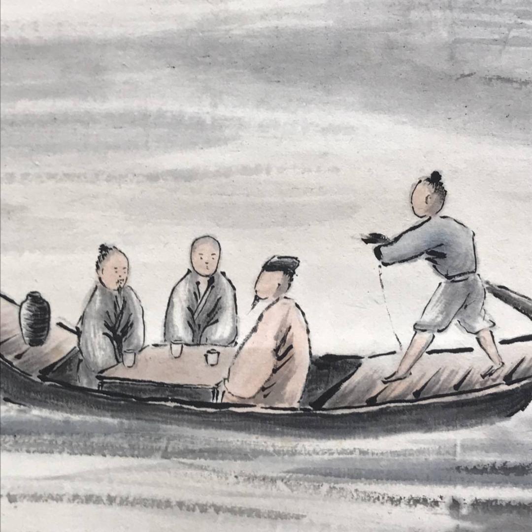 【真作】龍山人/赤壁夜游/山水図/赤壁図/掛軸/名家伝来/AD-328