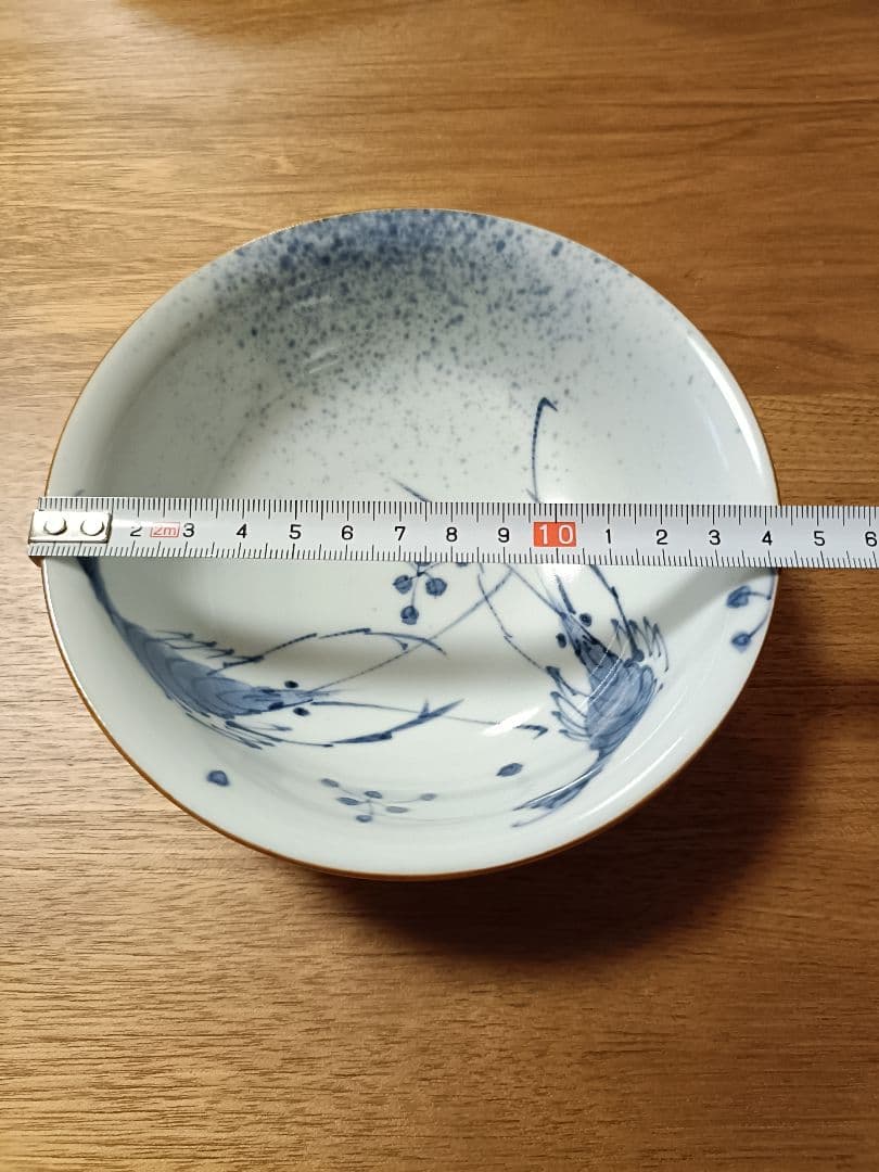 たち吉　染付海老絵　吹墨　白磁　蓋付き碗揃　5客