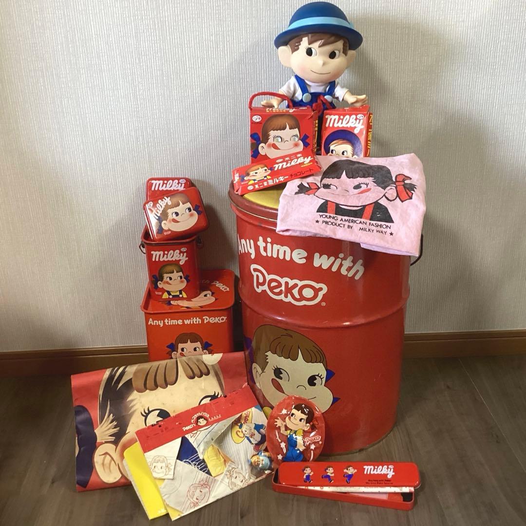 ＰＥＫＯ　ペコちゃんスツール缶グッズセット ポコちゃん人形付き 当時物