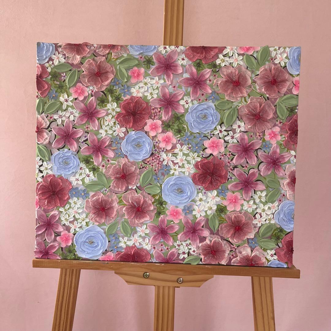 アクリル花柄アート作品　テクスチャーアート　ボタニカル フラワーアート 花図鑑