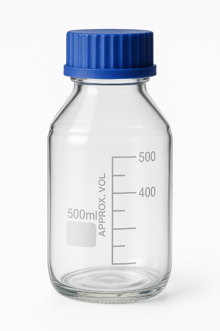 500ml 目盛り耐熱ガラス瓶 青いキャップ 　10個セット