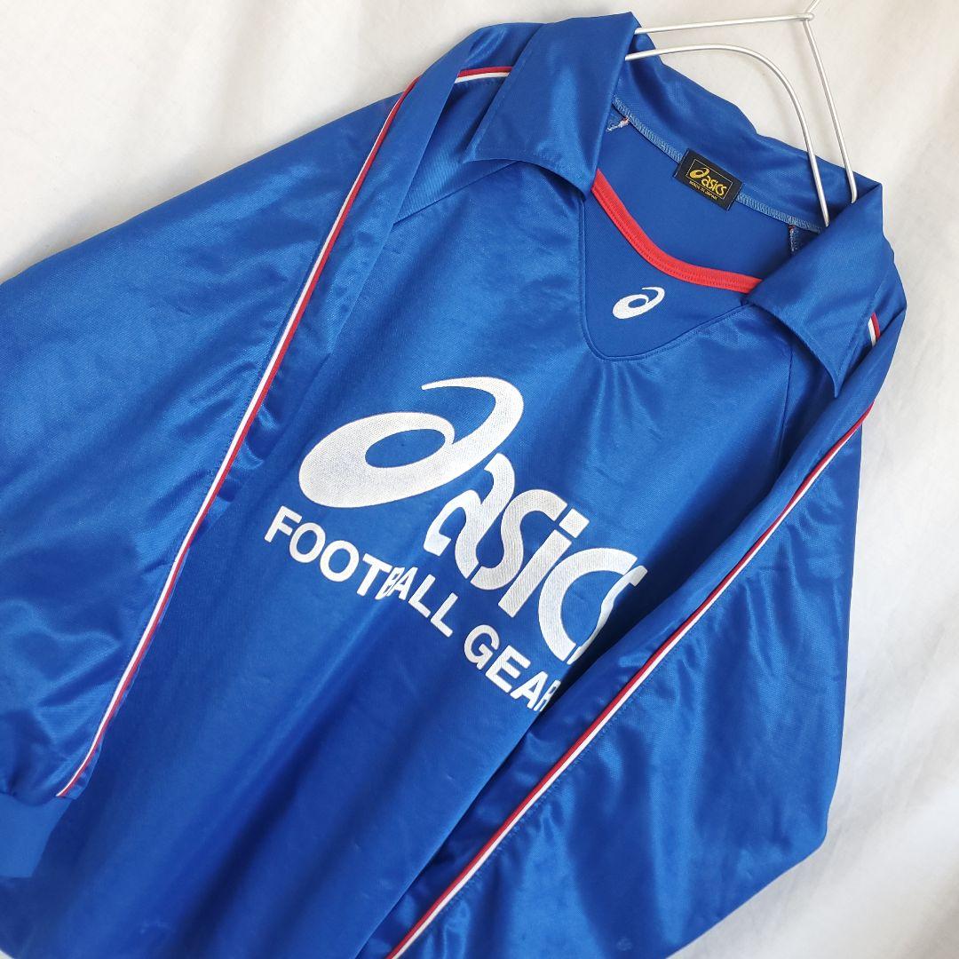 90s asics FOOTBALL GEAR ウェア ロンT ゲームシャツ 青