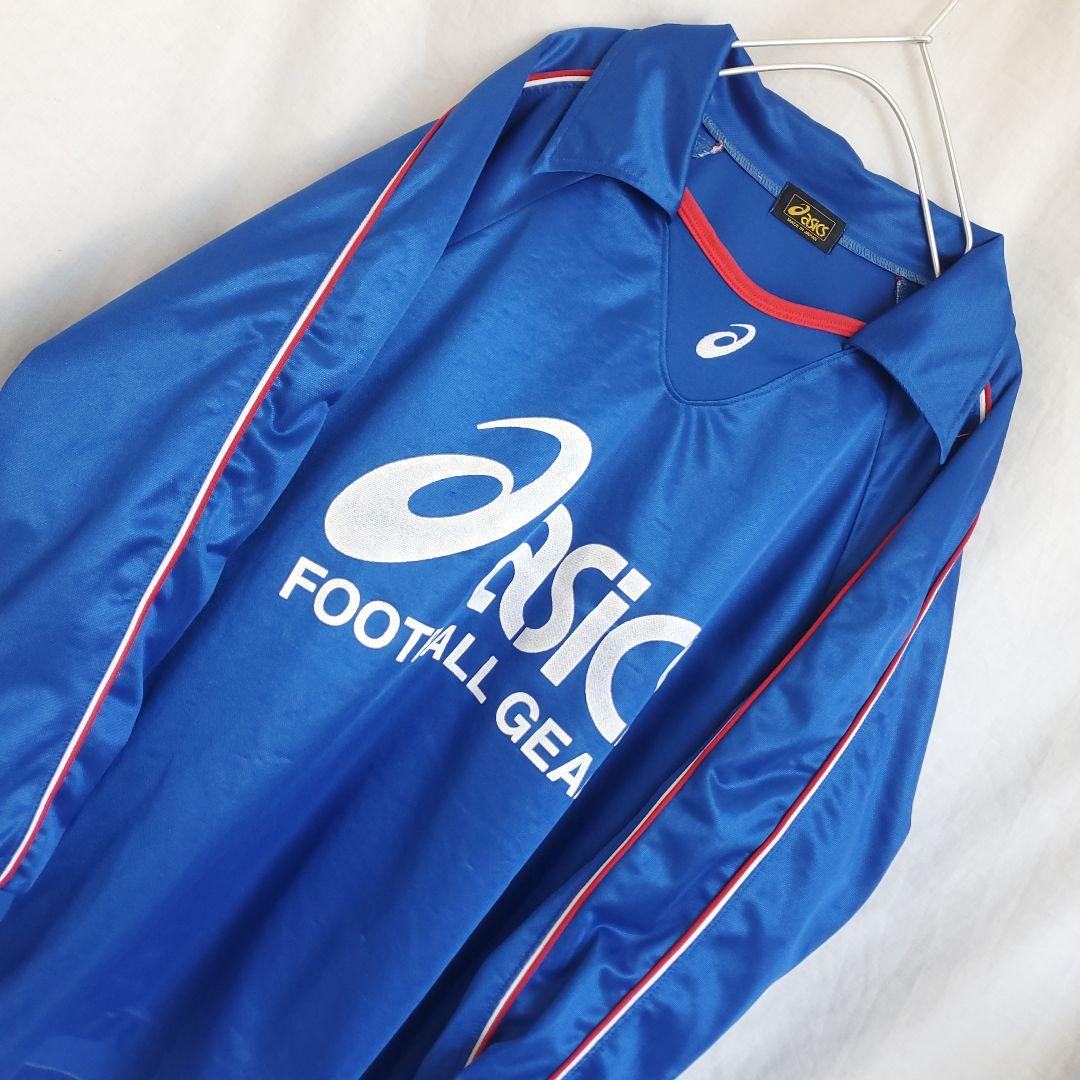 90s asics FOOTBALL GEAR ウェア ロンT ゲームシャツ 青