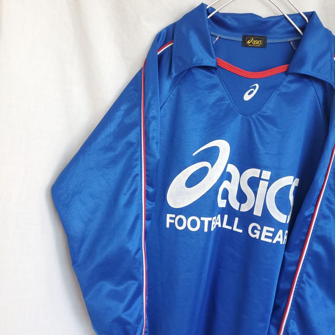 90s asics FOOTBALL GEAR ウェア ロンT ゲームシャツ 青