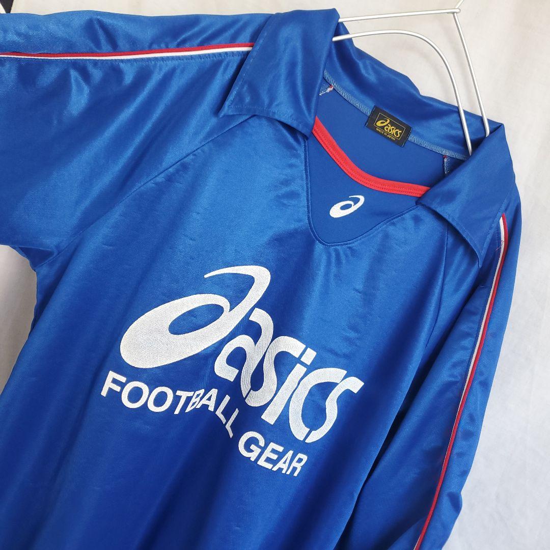90s asics FOOTBALL GEAR ウェア ロンT ゲームシャツ 青