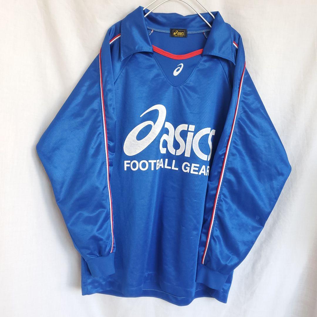 90s asics FOOTBALL GEAR ウェア ロンT ゲームシャツ 青