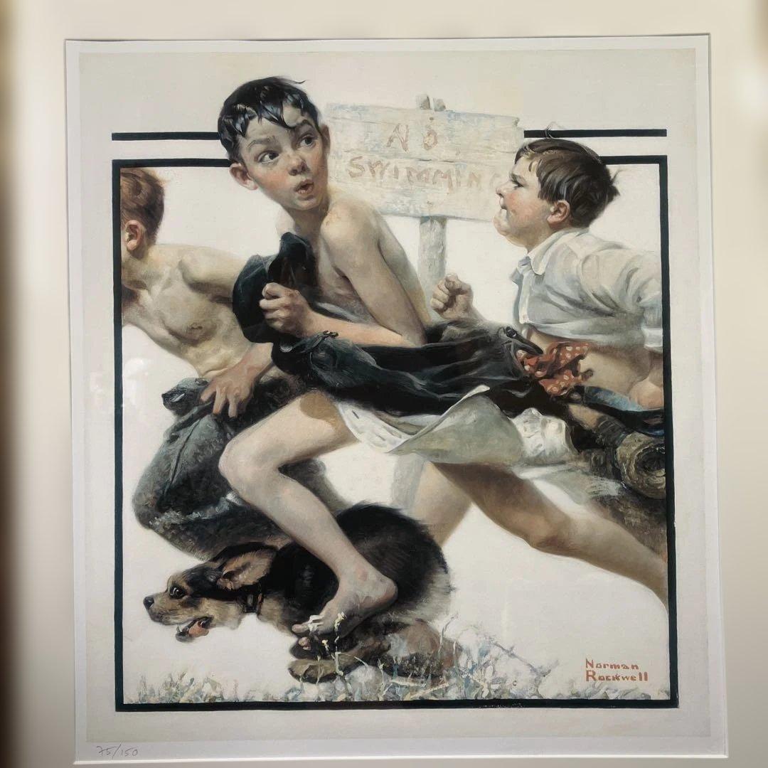 版画　ノーマンロックウェル「No Swimming」