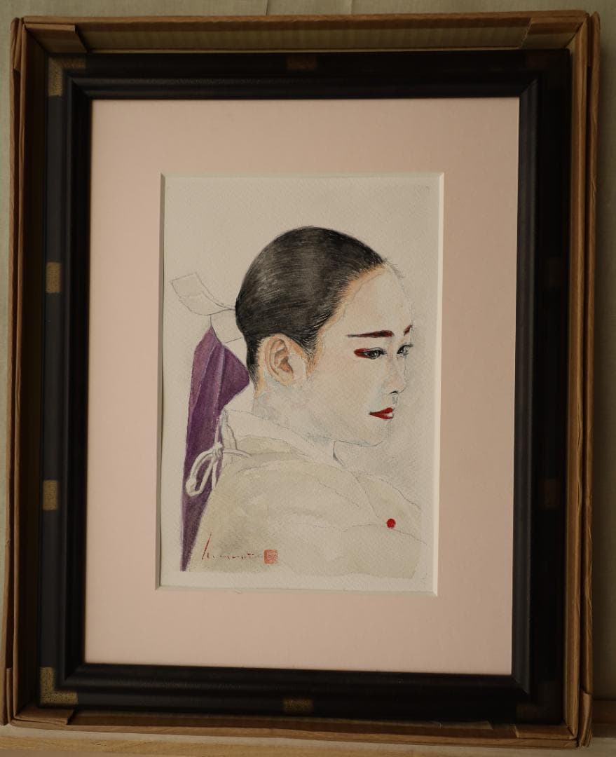 【真作】『瞳（まなざし）』京都の舞妓さん 手描き1点物（水彩防カビ保護ワニス済）