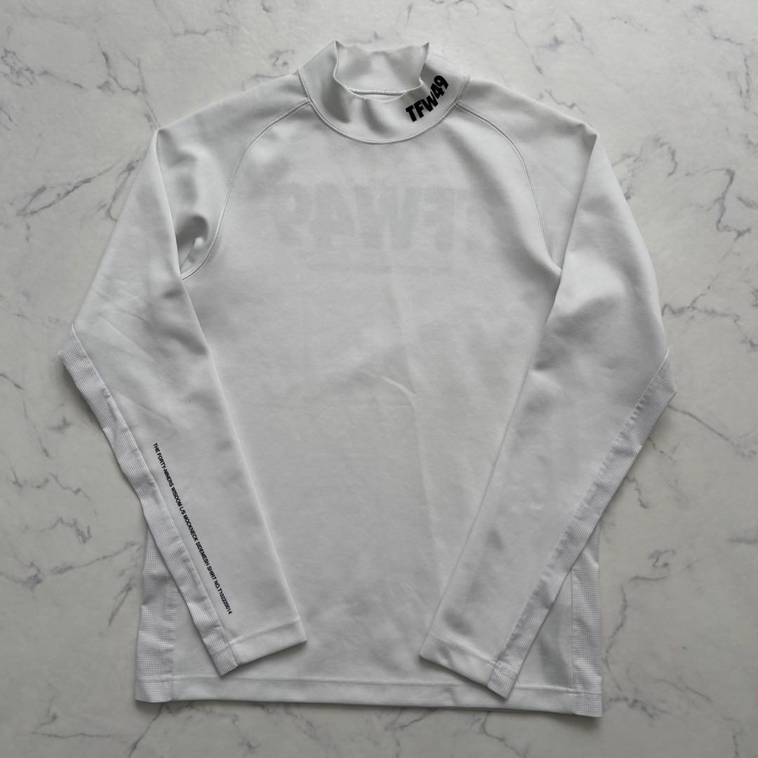 美品 TFW49 モックネック 腕ロゴ ゴルフウェア メッシュ 長袖 白 M