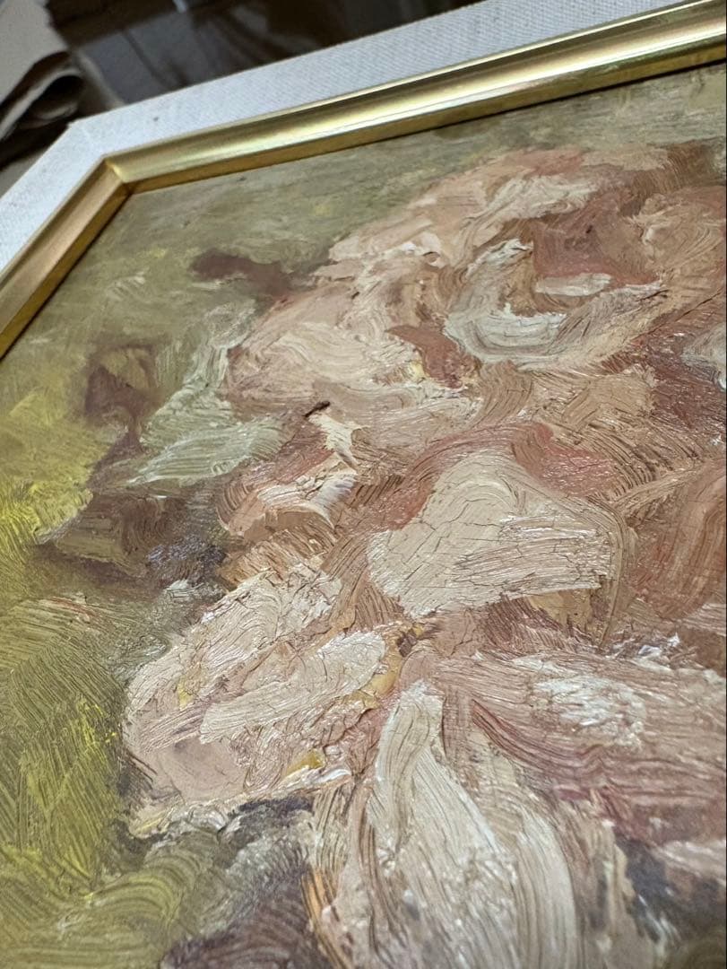 花の油彩画 金色フレーム付き