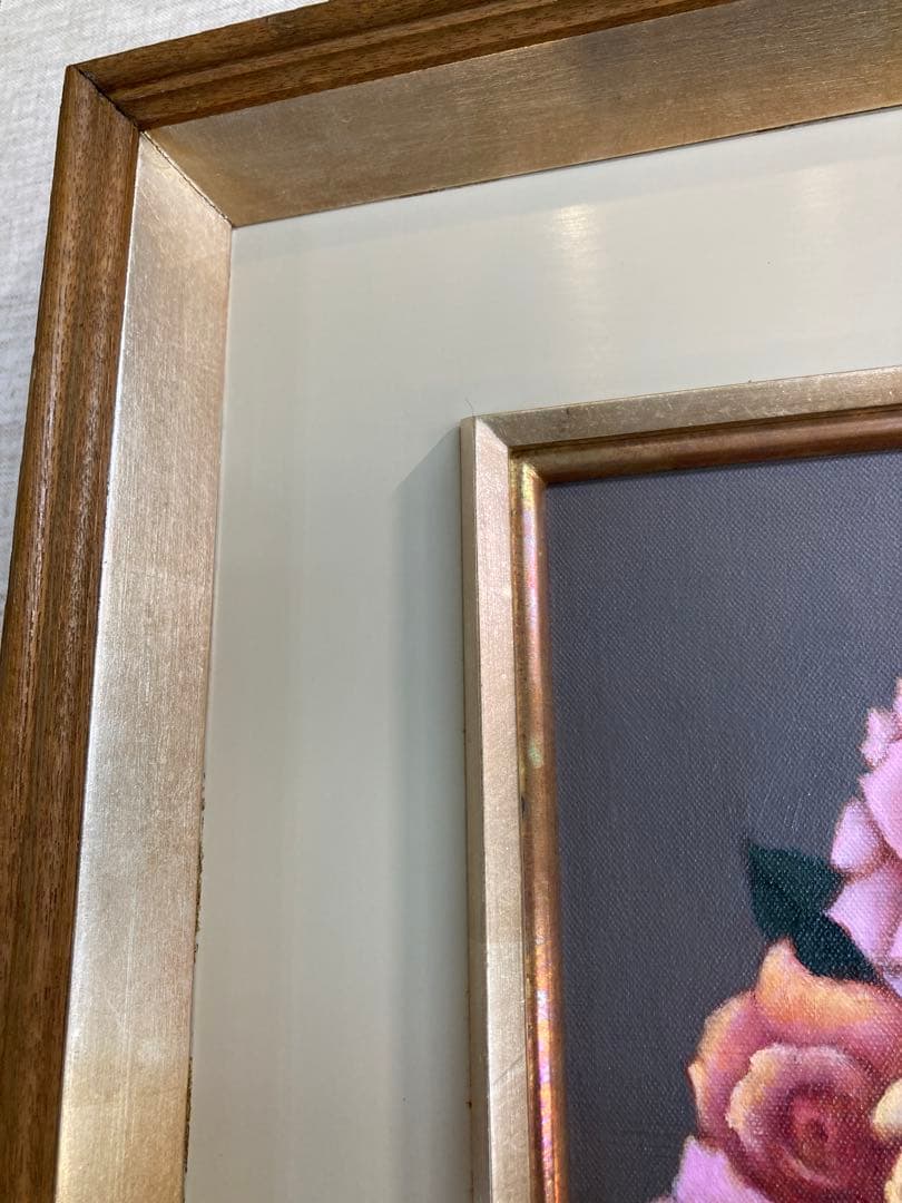 バラの花束 油彩画 F6額装　古物