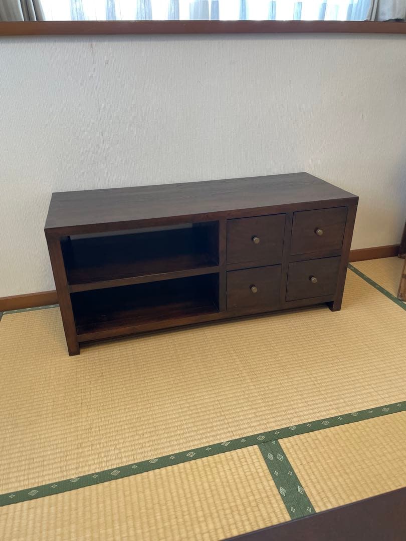 アジアン家具 ローボード 100cm 無垢風 4段引出し