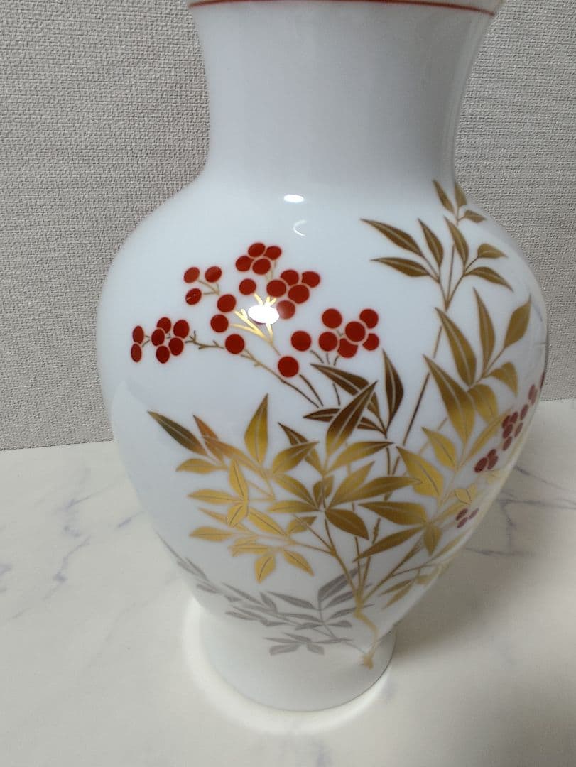 [希少] 大倉陶園 OKURA 花瓶 花器 南天 金彩 フラワーベース