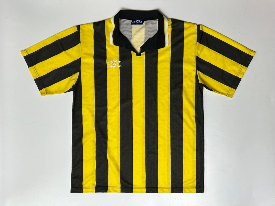 90's UMBRO サッカーシャツ　ストライプ　ブラック/イエロー　Lサイズ